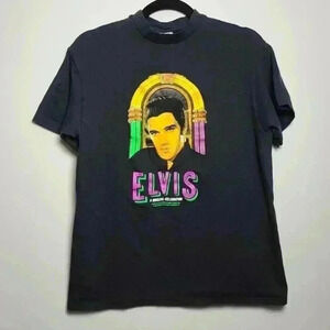VINTAGE Elvis T-Shirt 1980s Elvis Presley Single Stitch Tee Black Size Large